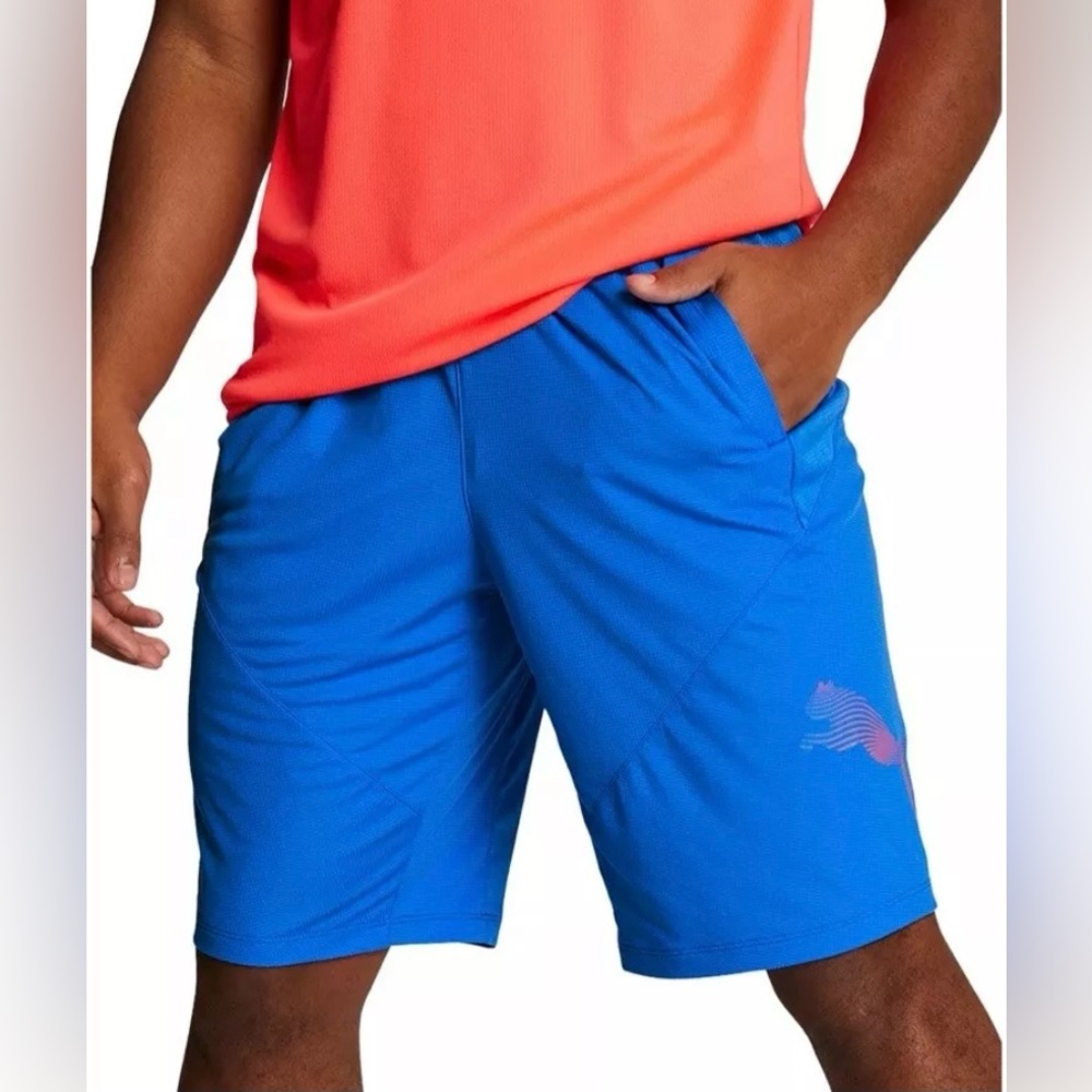 Puma Men's 10" Moisture Wicking Training Cat Shorts Blue Small NTW